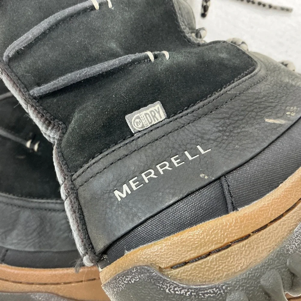 Merrell Womens Waterproof Winter Boots Black Faux Fur Lace Up‎ Side Zip M-Select